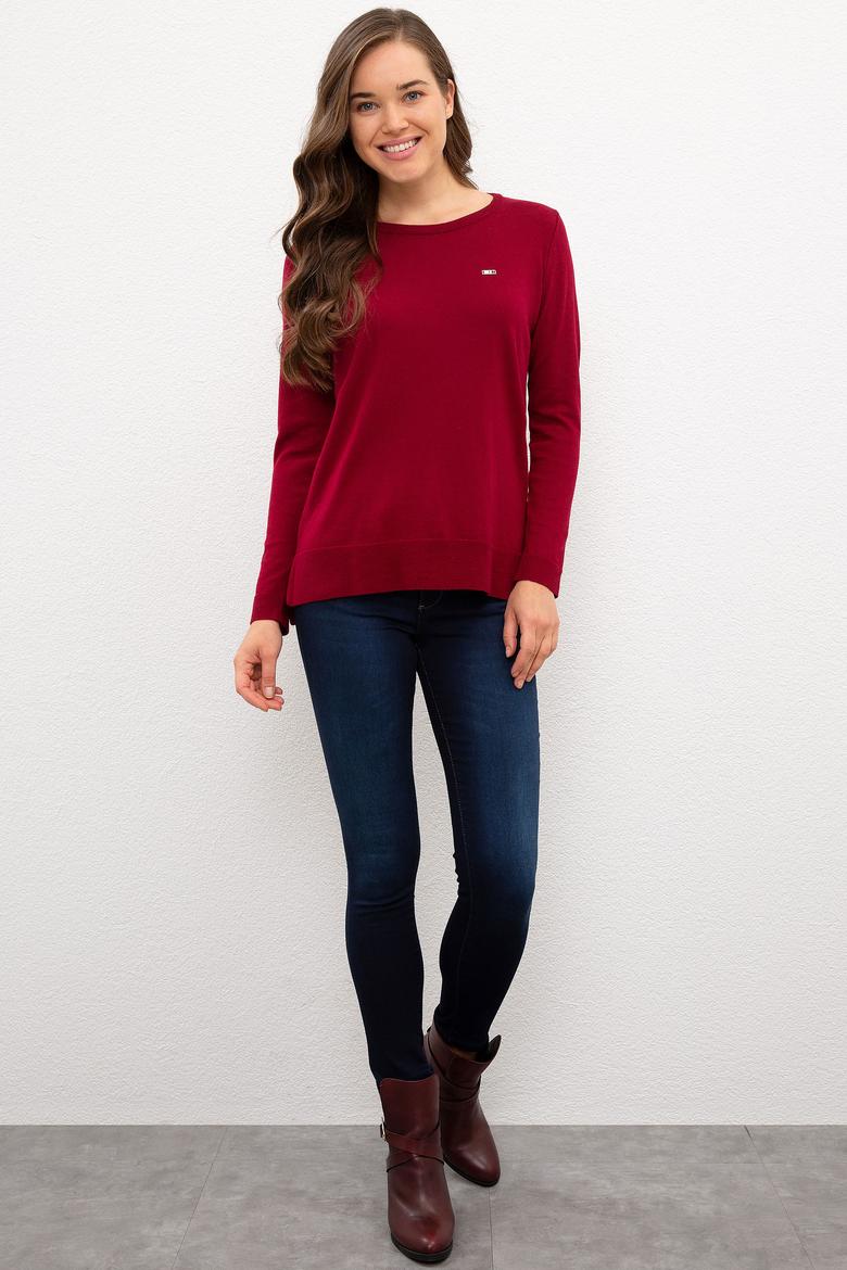 Kadın Bordo Basic Kazak - 50224704048