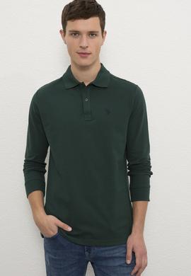 Erkek Koyu Yeşil Polo Yaka Sweatshirt Basic - 50225335044