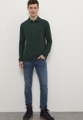 Erkek Koyu Yeşil Polo Yaka Sweatshirt Basic - 50225335044