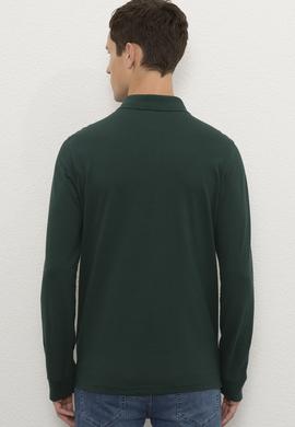 Erkek Koyu Yeşil Polo Yaka Sweatshirt Basic - 50225335044