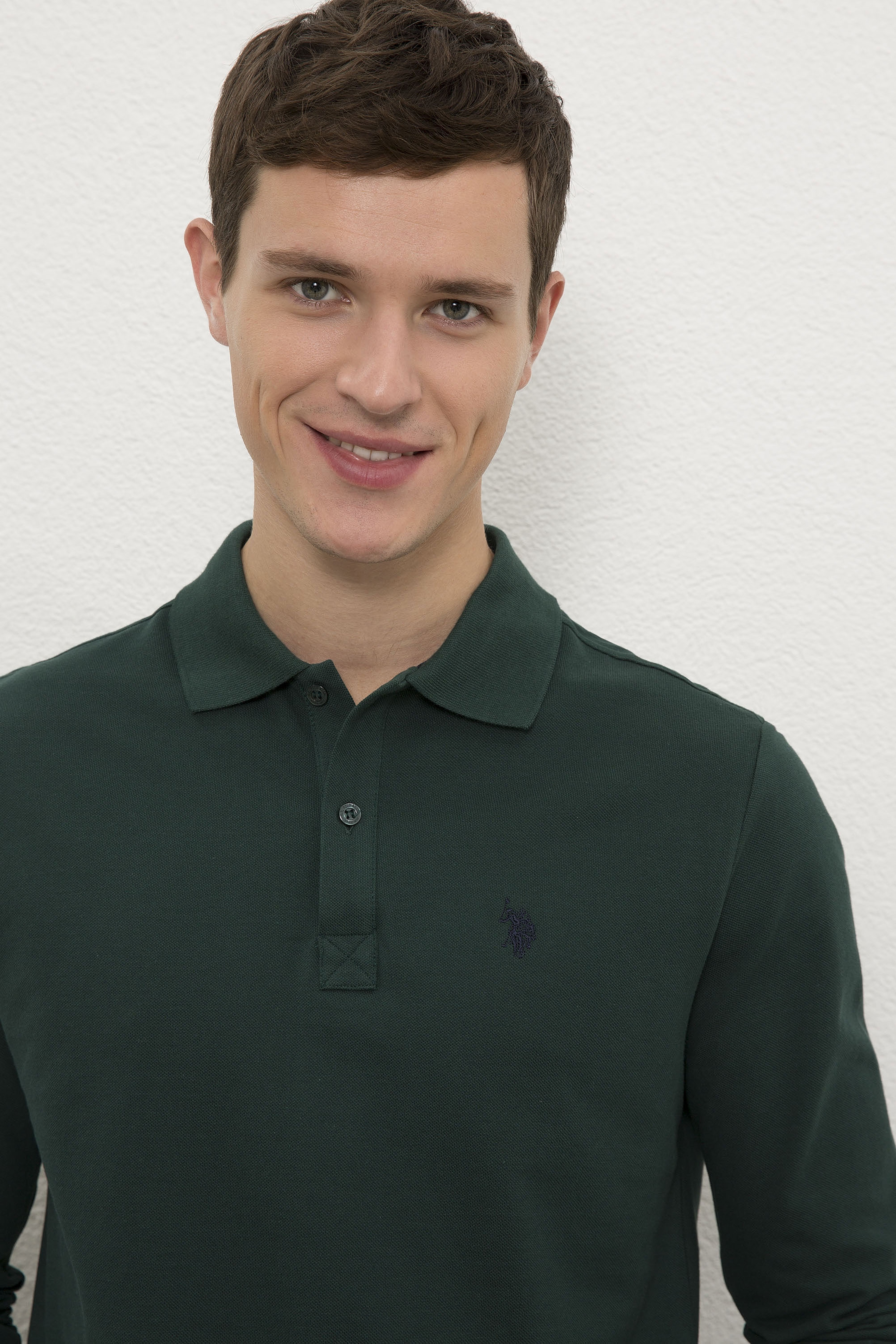 Erkek Koyu Yeşil Polo Yaka Sweatshirt Basic - Image 2