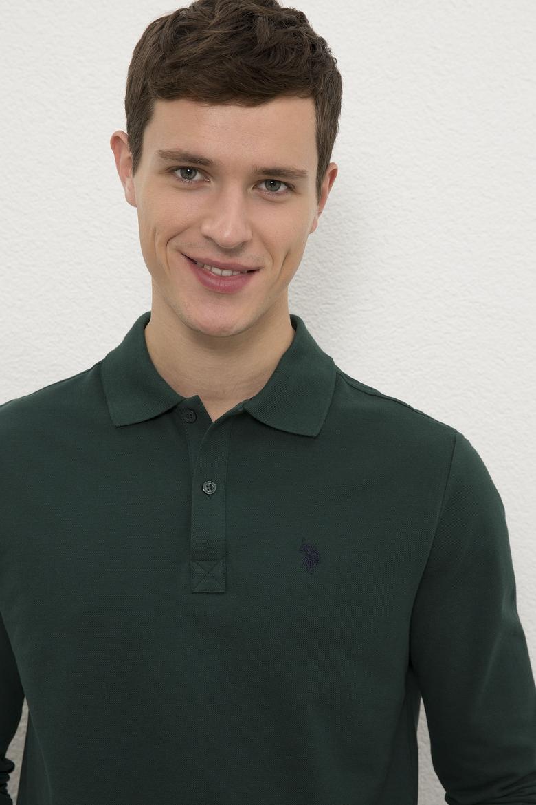 Erkek Koyu Yeşil Polo Yaka Sweatshirt Basic - 50225335044