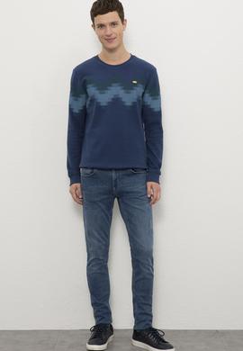 Erkek İndigo Bisiklet Yaka Sweatshirt - 50225401028