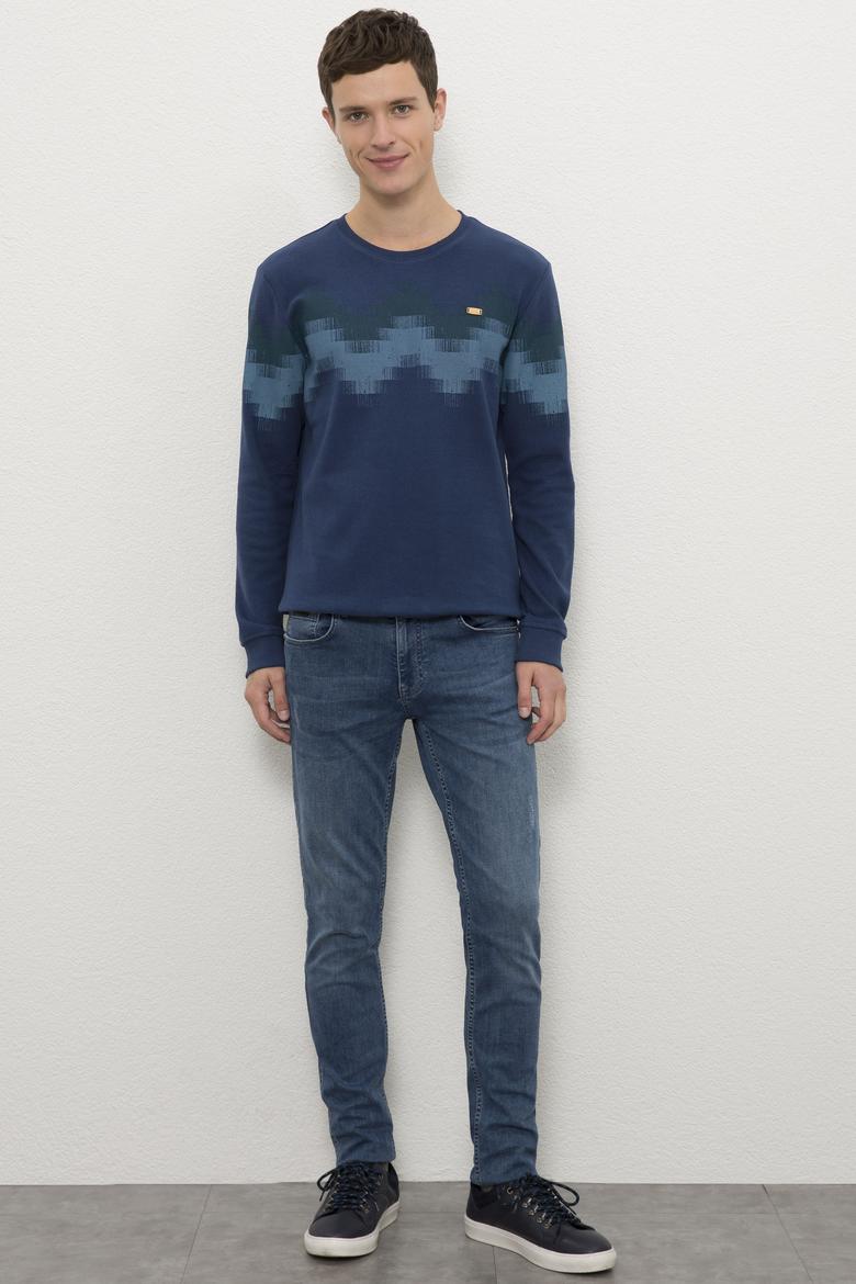 Erkek İndigo Bisiklet Yaka Sweatshirt - 50225401028