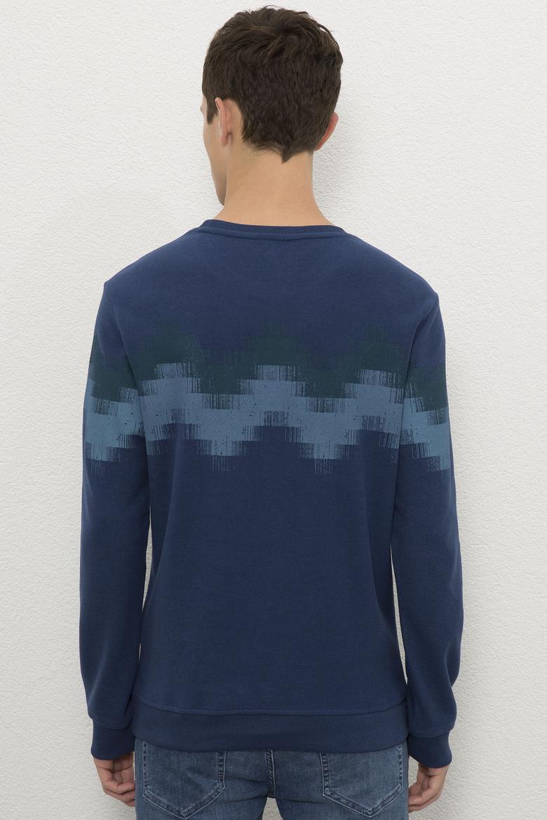 Erkek İndigo Bisiklet Yaka Sweatshirt - 50225401028