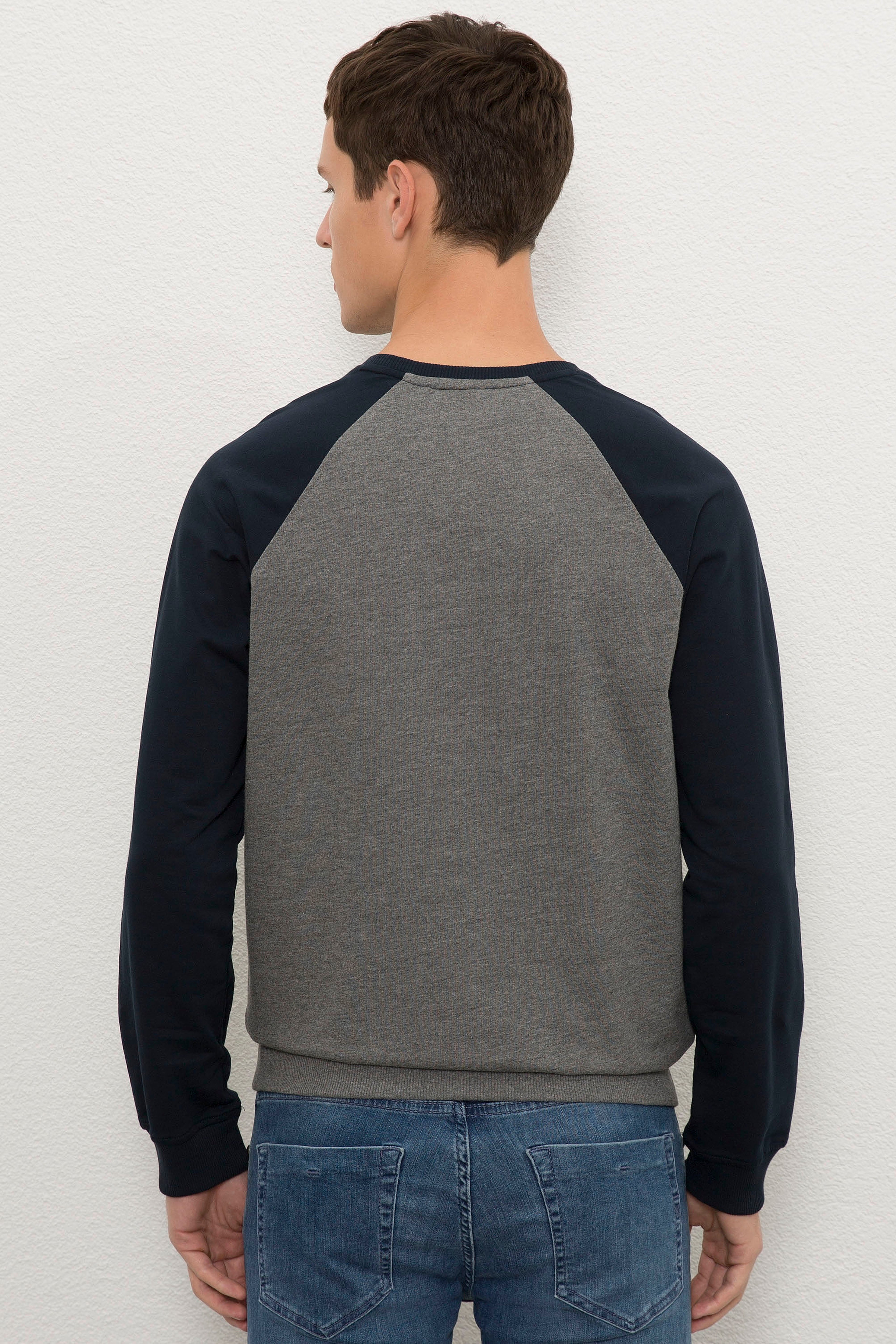 Erkek Antrasit Melanj Bisiklet Yaka Sweatshirt - Image 3