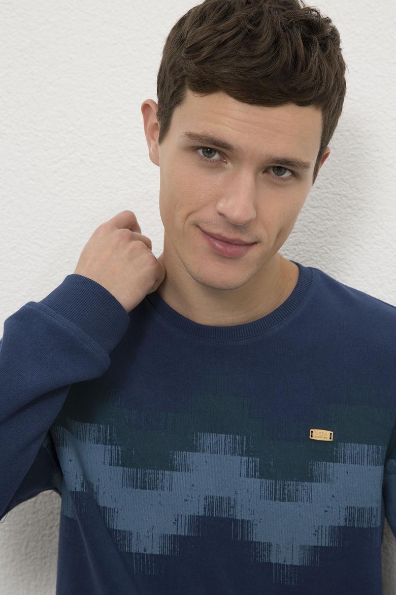 Erkek İndigo Bisiklet Yaka Sweatshirt - 50225401028