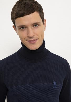 Erkek Lacivert Balıkçı Yaka Triko Kazak - 50223875009