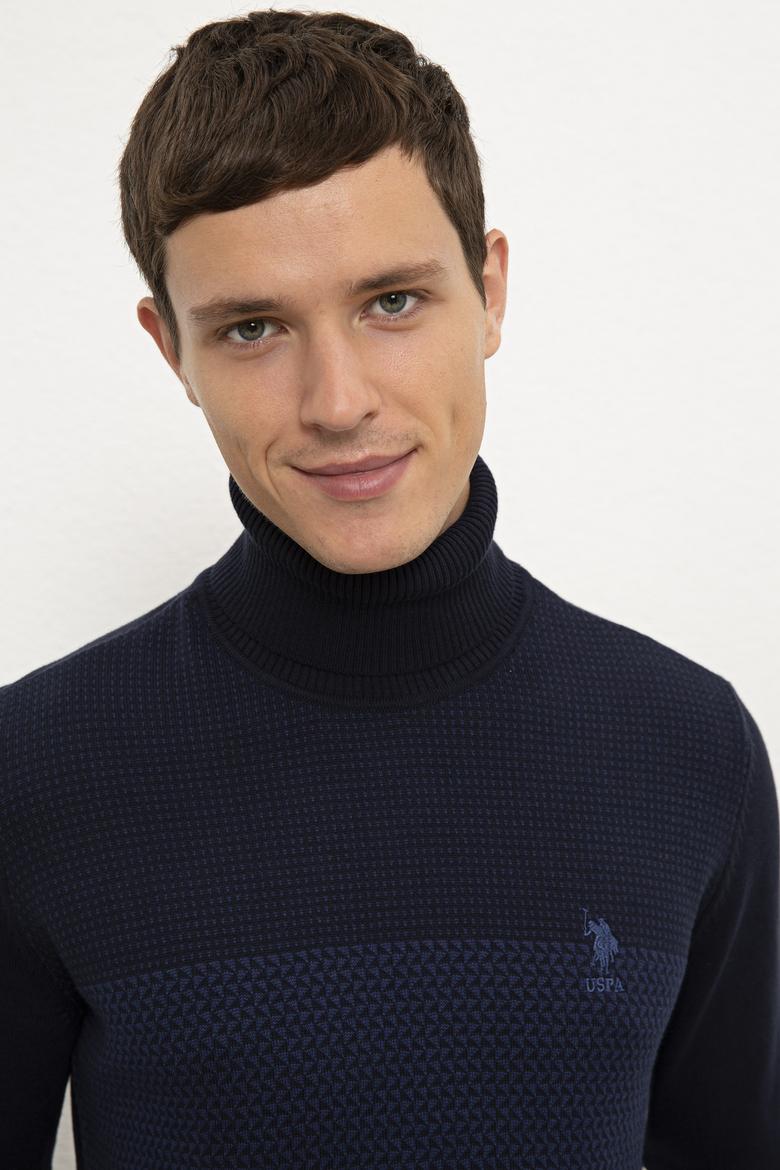 Erkek Lacivert Balıkçı Yaka Triko Kazak - 50223875009