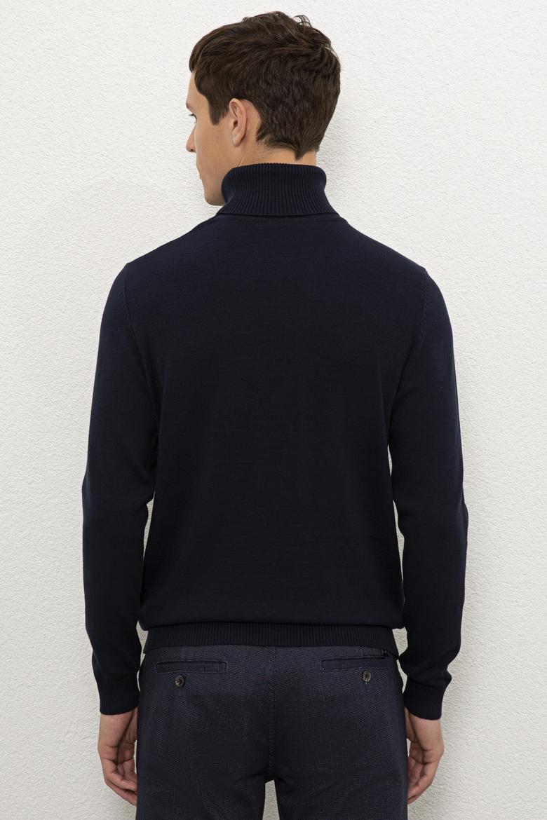 Erkek Lacivert Balıkçı Yaka Triko Kazak - 50223875009