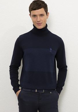 Erkek Lacivert Balıkçı Yaka Triko Kazak - 50223875009