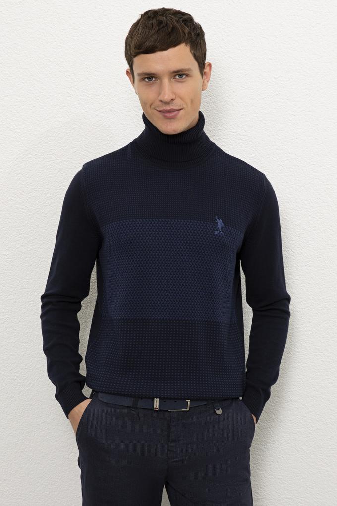 Erkek Lacivert Balıkçı Yaka Triko Kazak