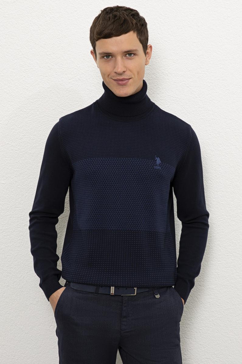 Erkek Lacivert Balıkçı Yaka Triko Kazak