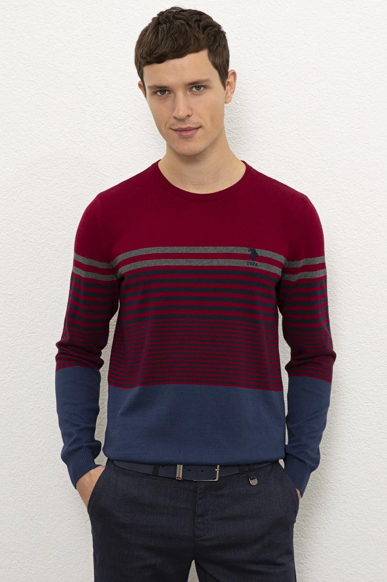 Erkek Bordo Bisiklet Yaka Triko Kazak