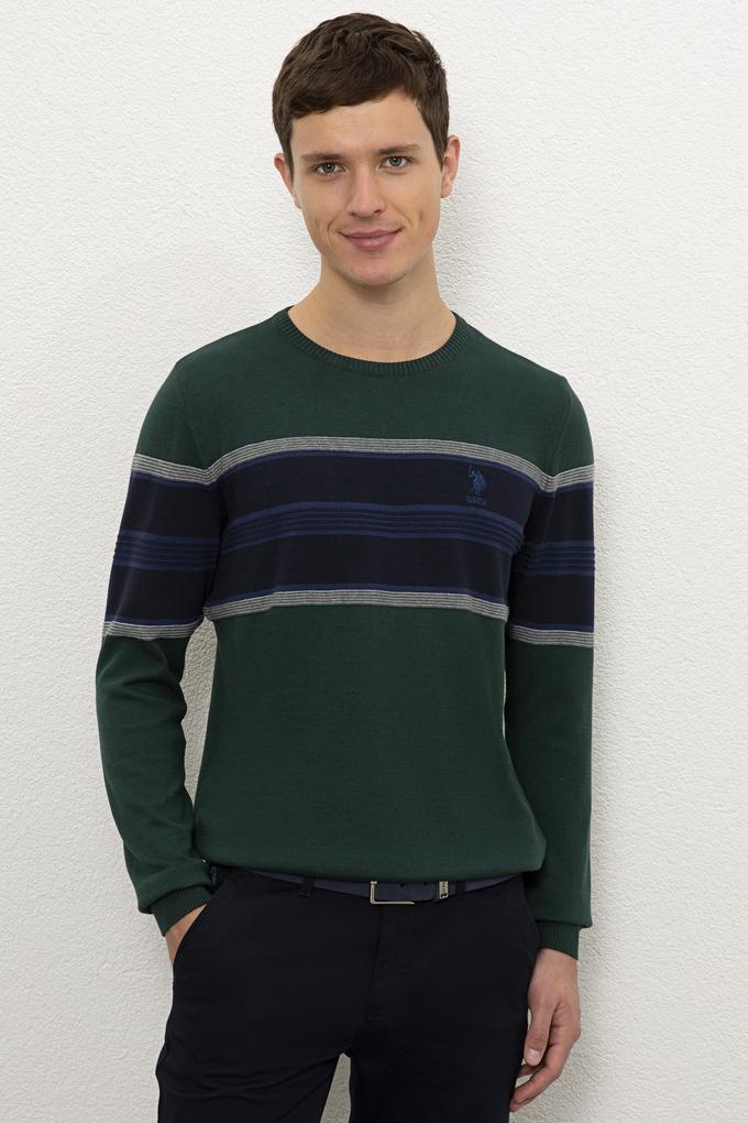 Erkek Yeşil Bisiklet Yaka Triko Kazak