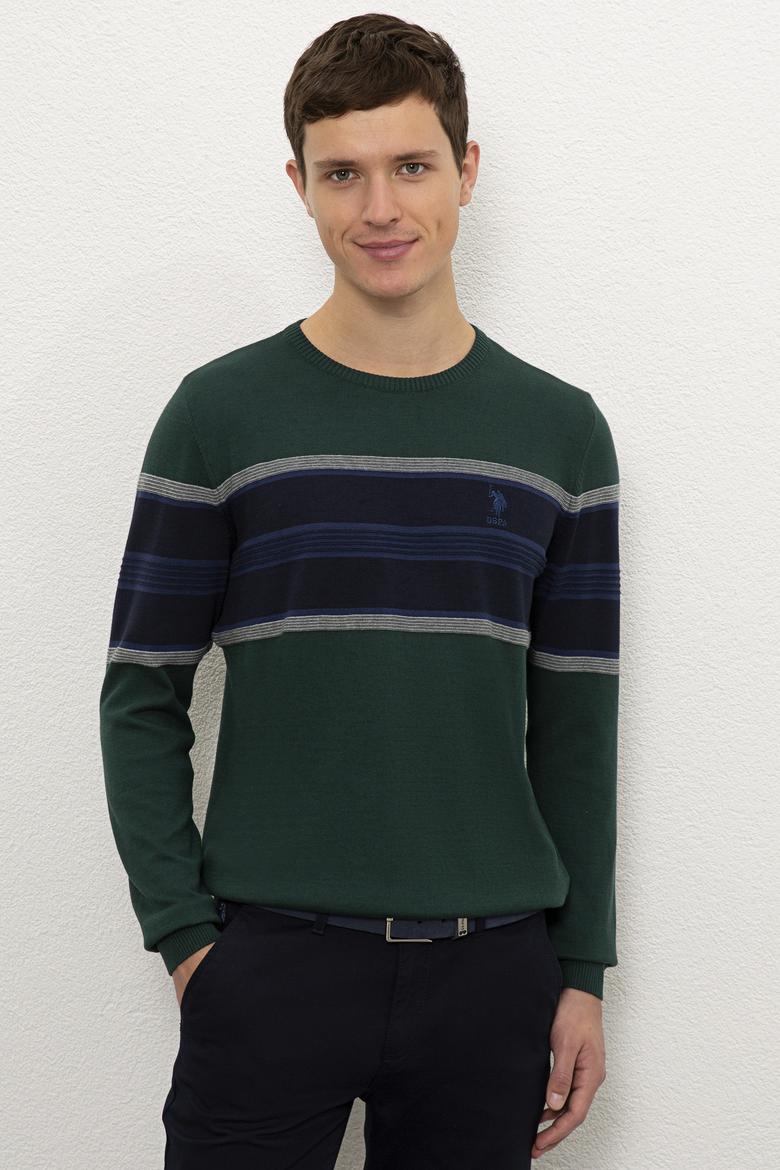 Erkek Yeşil Bisiklet Yaka Triko Kazak