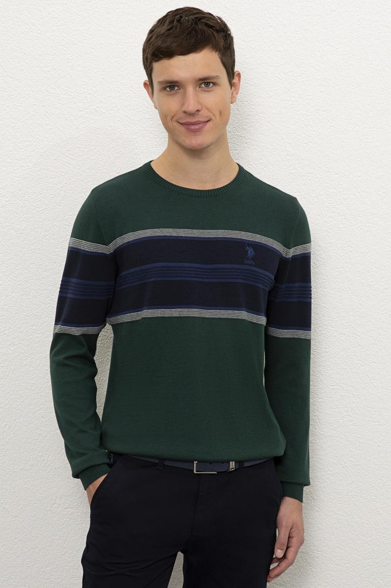 Erkek Yeşil Bisiklet Yaka Triko Kazak