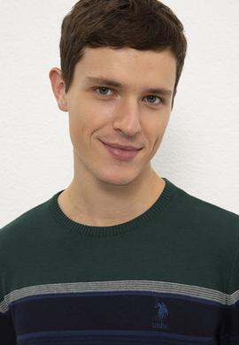 Erkek Yeşil Bisiklet Yaka Triko Kazak - 50223819026