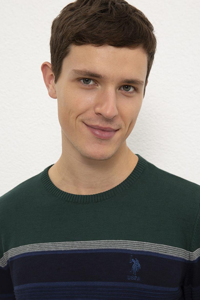 Erkek Yeşil Bisiklet Yaka Triko Kazak - 50223819026