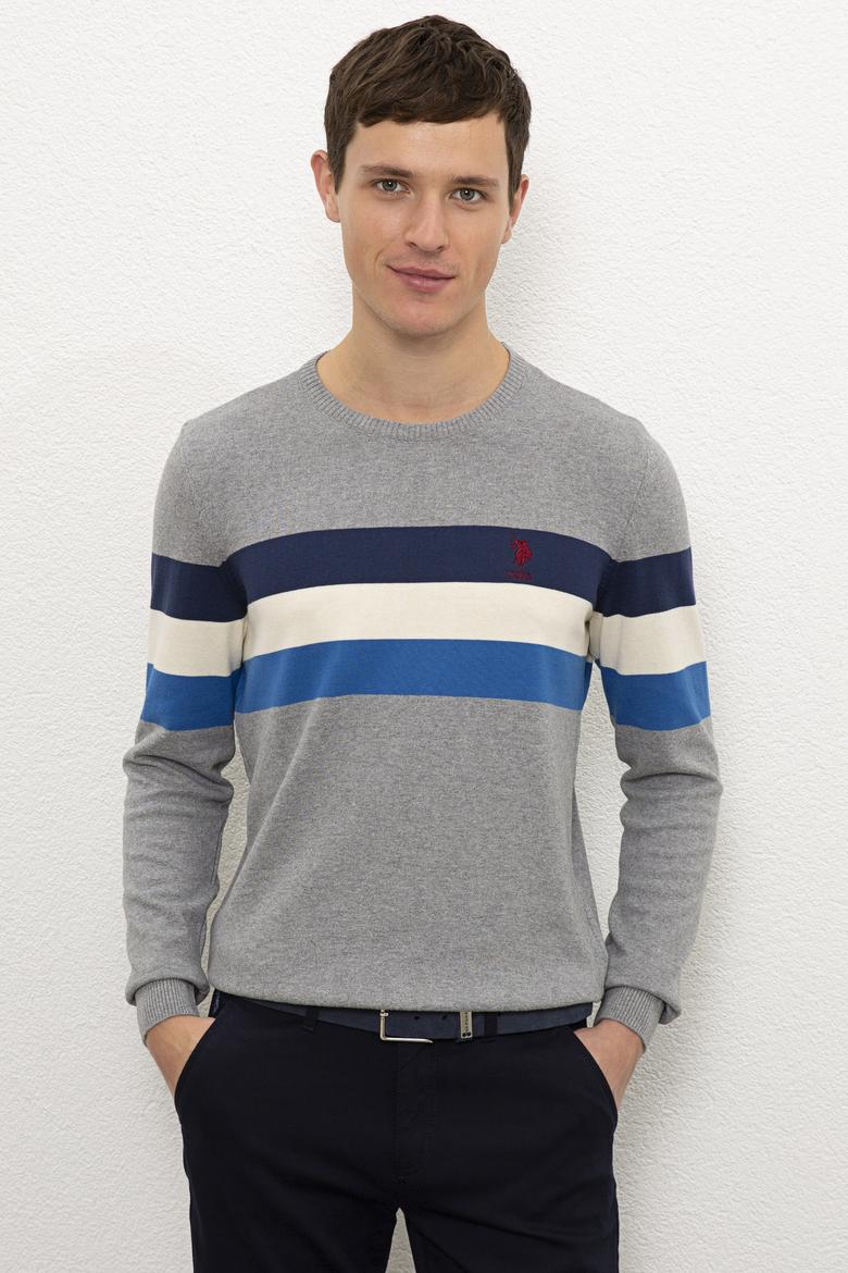 Erkek Gri Melanj Bisiklet Yaka Triko Kazak