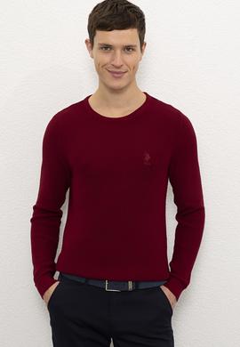 Erkek Bordo Bisiklet Yaka Triko Kazak - 50223879048