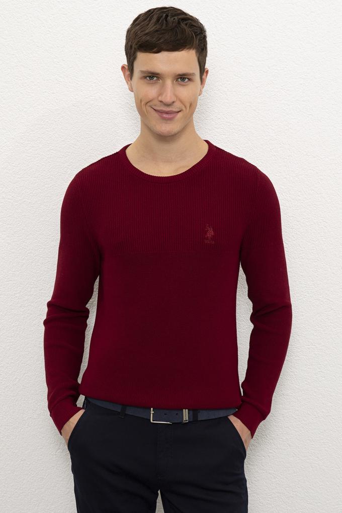 Erkek Bordo Bisiklet Yaka Triko Kazak