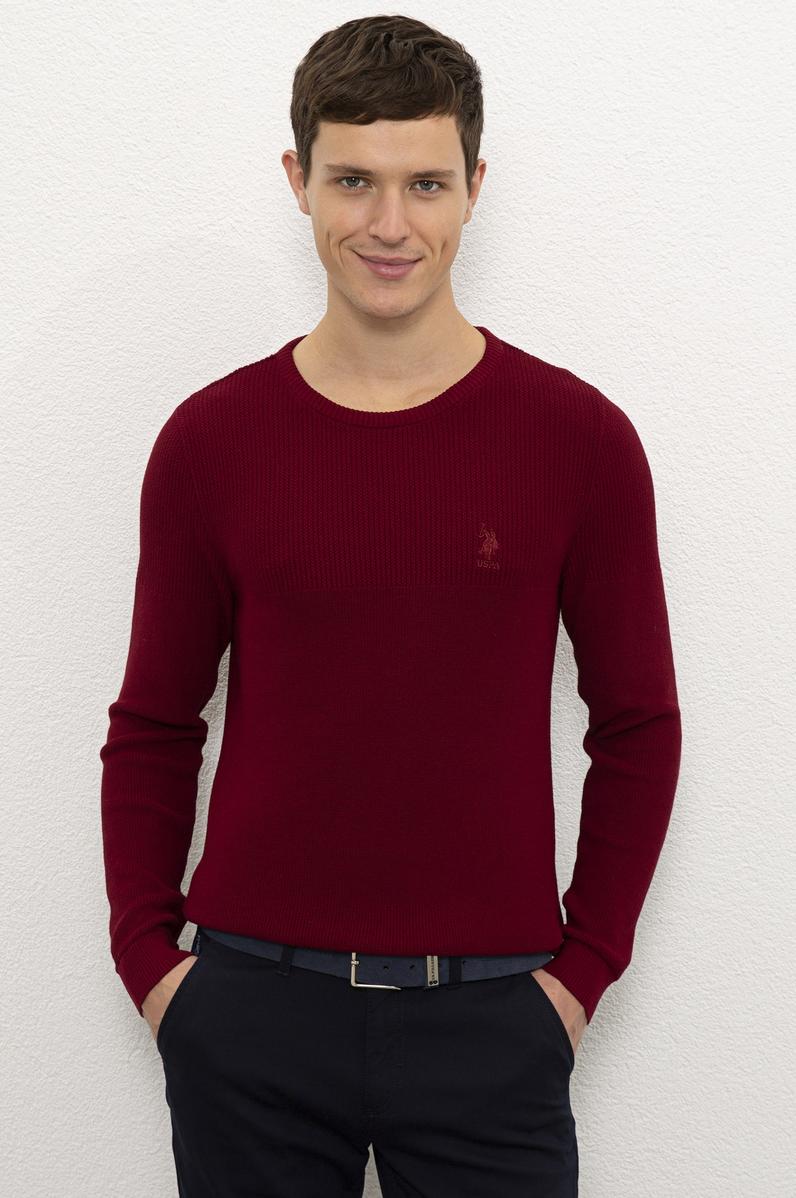 Erkek Bordo Bisiklet Yaka Triko Kazak