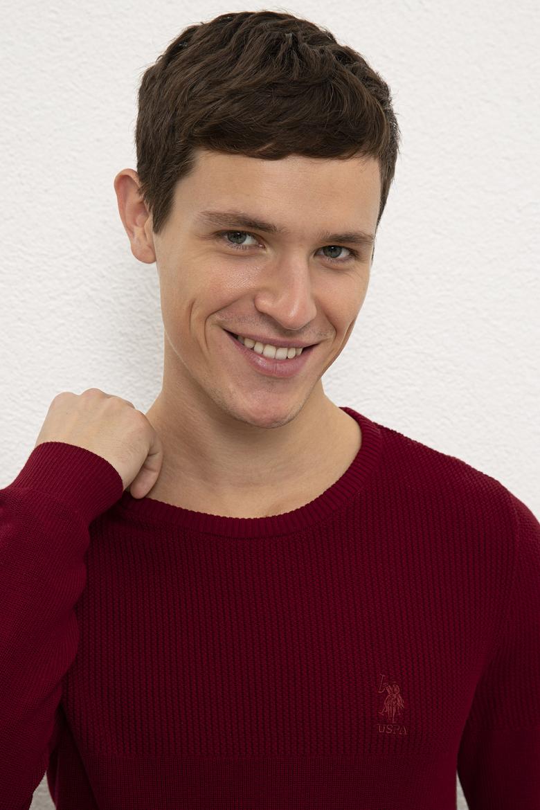 Erkek Bordo Bisiklet Yaka Triko Kazak - 50223879048