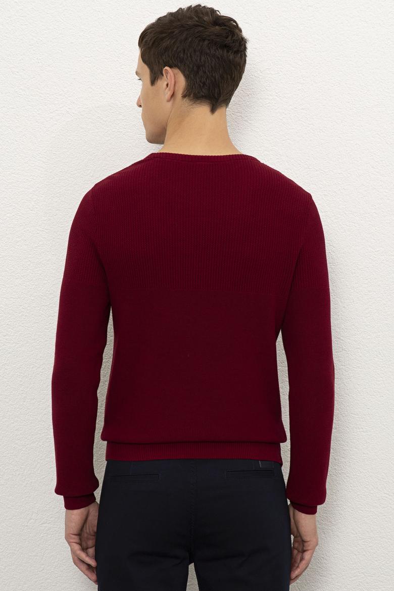 Erkek Bordo Bisiklet Yaka Triko Kazak - 50223879048