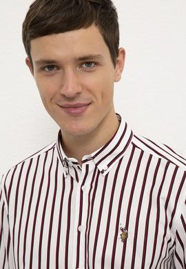 Erkek Bordo Dikey Çizgili Gömlek Uzunkol - 50226560030