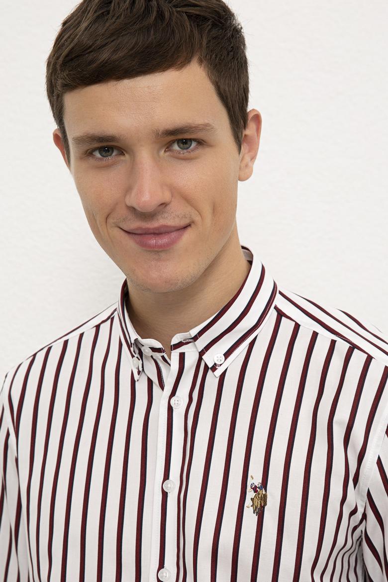 Erkek Bordo Dikey Çizgili Gömlek Uzunkol - 50226560030