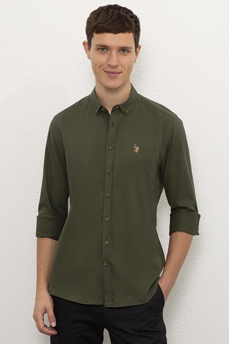 Erkek Koyu Haki Uzun Kollu Gömlek
