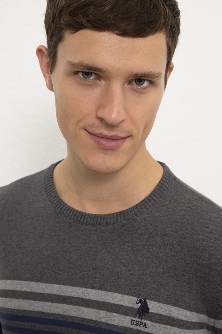 Erkek Antrasit Melanj Bisiklet Yaka Triko Kazak - 50223883024