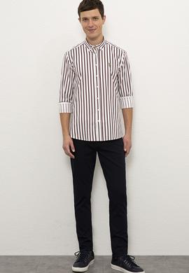 Erkek Bordo Dikey Çizgili Gömlek Uzunkol - 50226560030