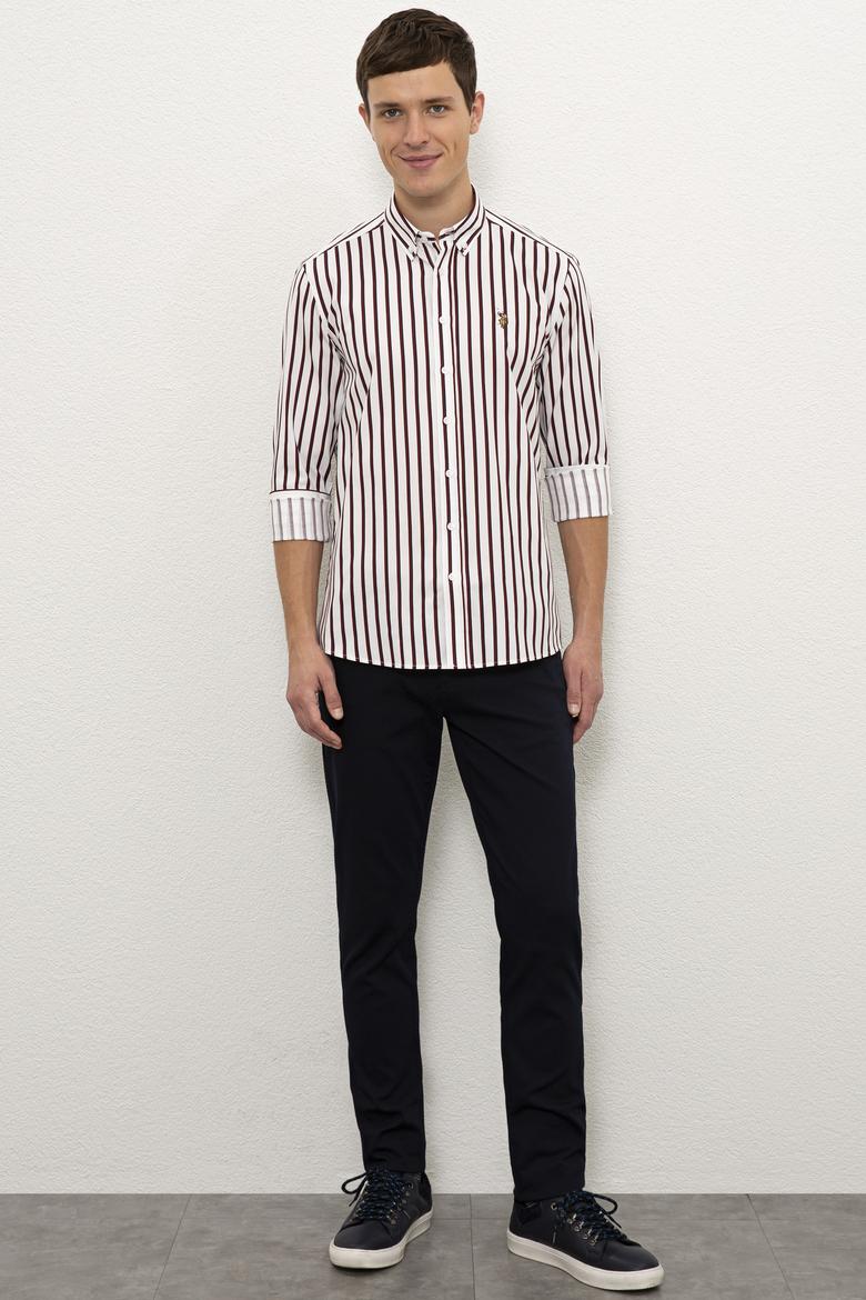 Erkek Bordo Dikey Çizgili Gömlek Uzunkol - 50226560030