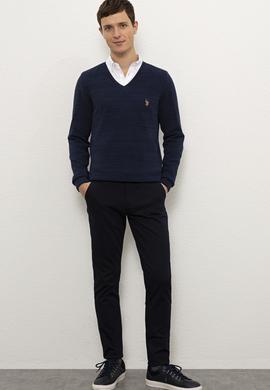 Erkek Lacivert V-Yaka Triko Kazak - 50228357029