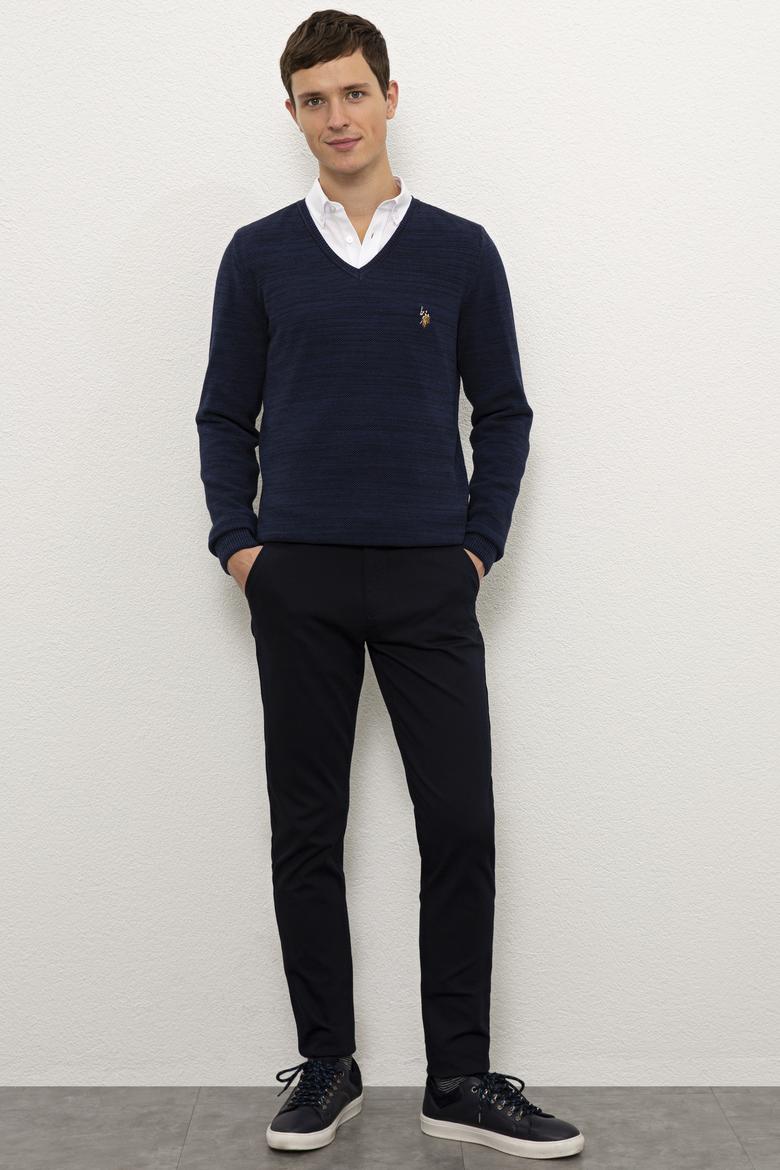 Erkek Lacivert V-Yaka Triko Kazak - 50228357029