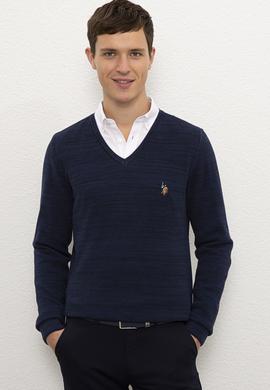 Erkek Lacivert V-Yaka Triko Kazak - 50228357029