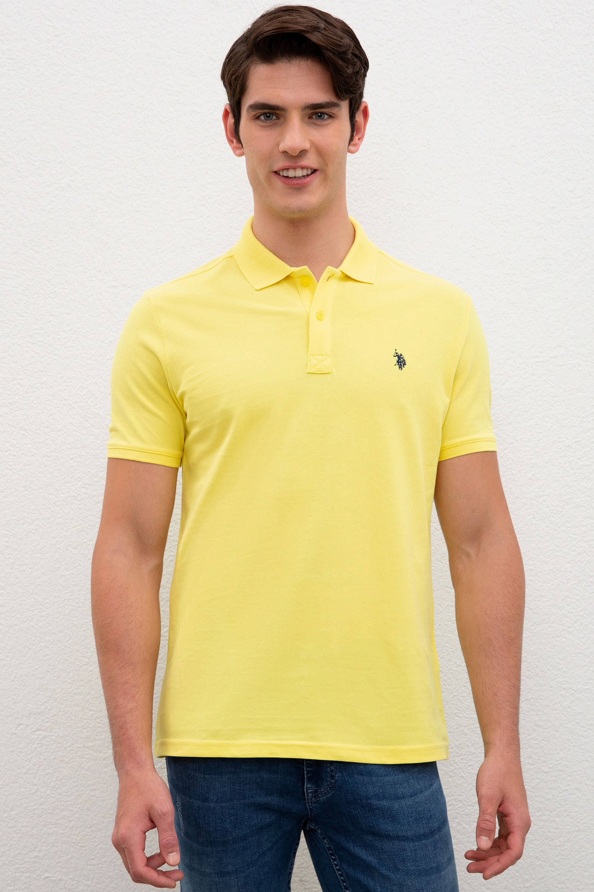 Erkek Sarı Basic Polo Yaka Tişört