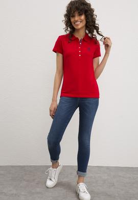 Kadın Kırmızı Basic Polo Yaka Tişört - 50217591026