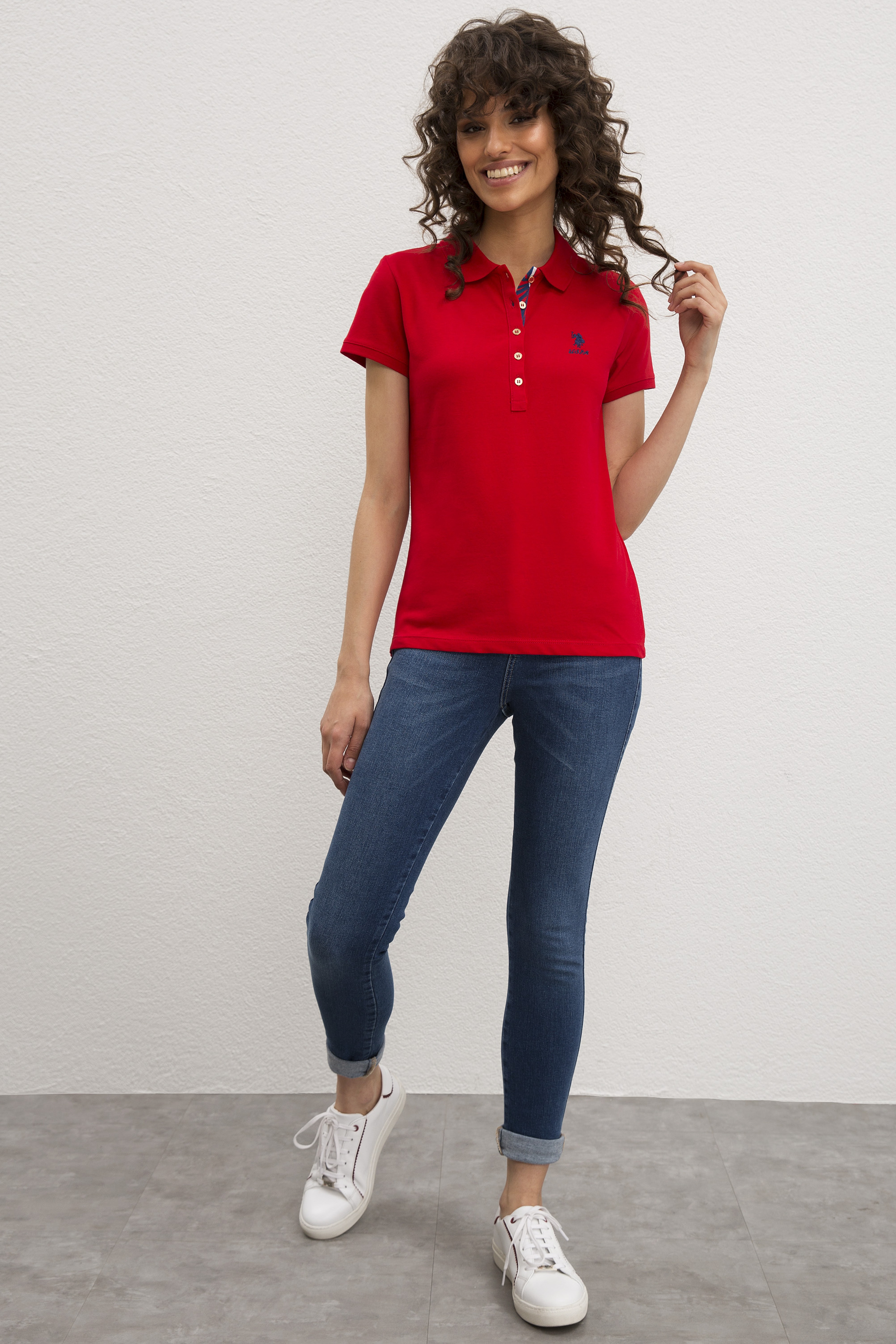 Kadın Kırmızı Basic Polo Yaka Tişört