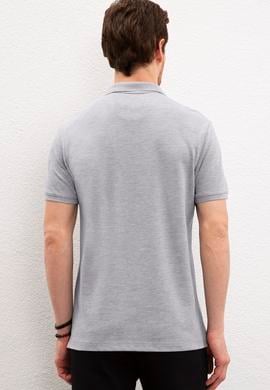 Erkek Gri Melanj Basic Polo Yaka Tişört - 50222632258