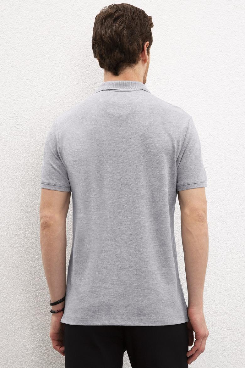 Erkek Gri Melanj Basic Polo Yaka Tişört - 50222632258