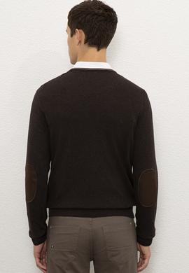 Erkek Kahverengi Melanj V-Yaka Triko Kazak Basic - 50224747037