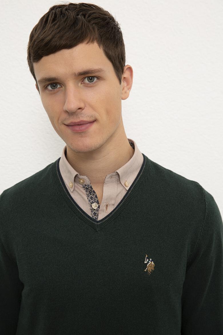 Erkek Koyu Yeşil Basic Kazak - 50224747064