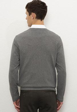 Erkek Gri Melanj  Triko Hırka - 50229572028