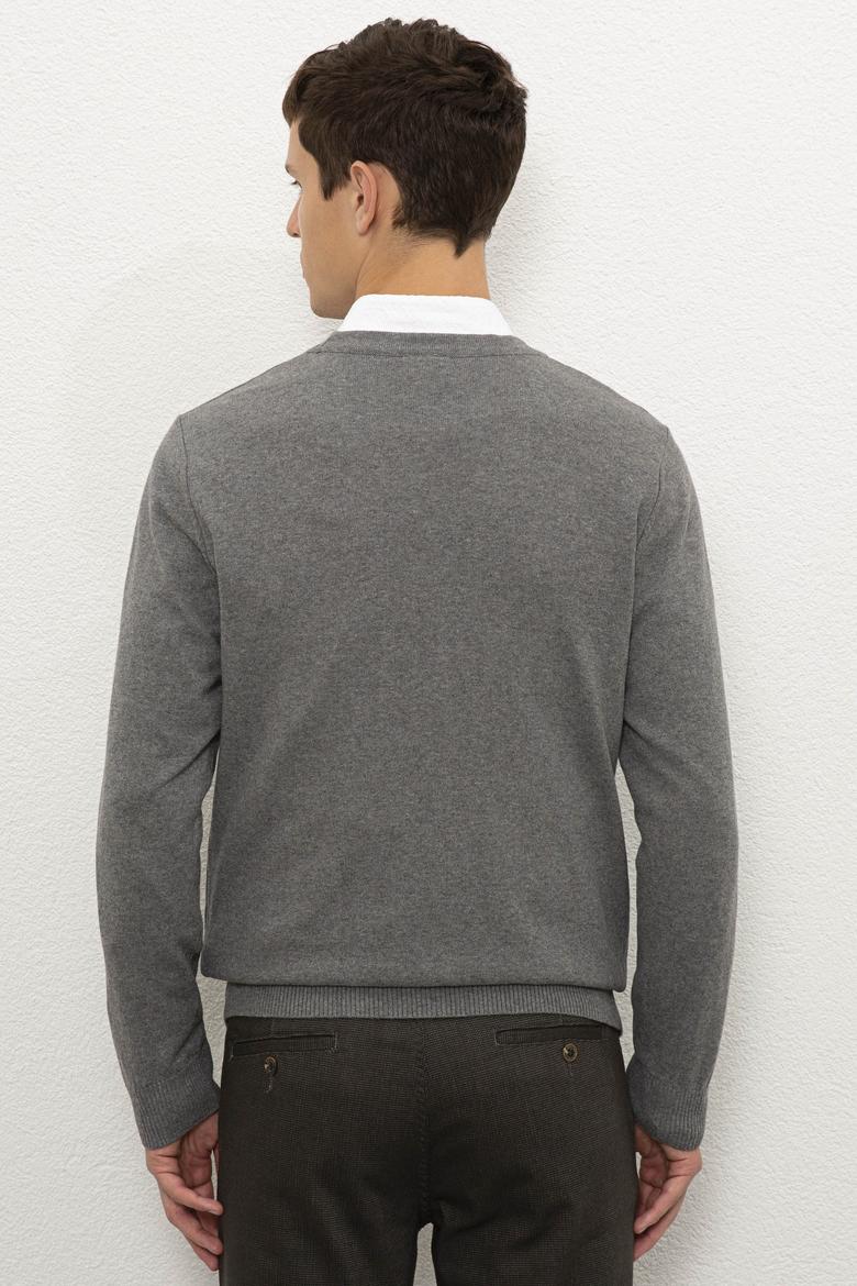 Erkek Gri Melanj  Triko Hırka - 50229572028