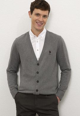 Erkek Gri Melanj  Triko Hırka - 50229572028