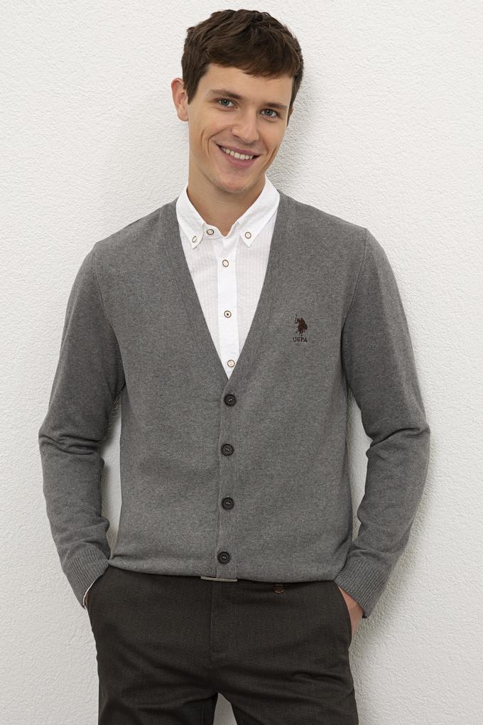 Erkek Gri Melanj  Triko Hırka