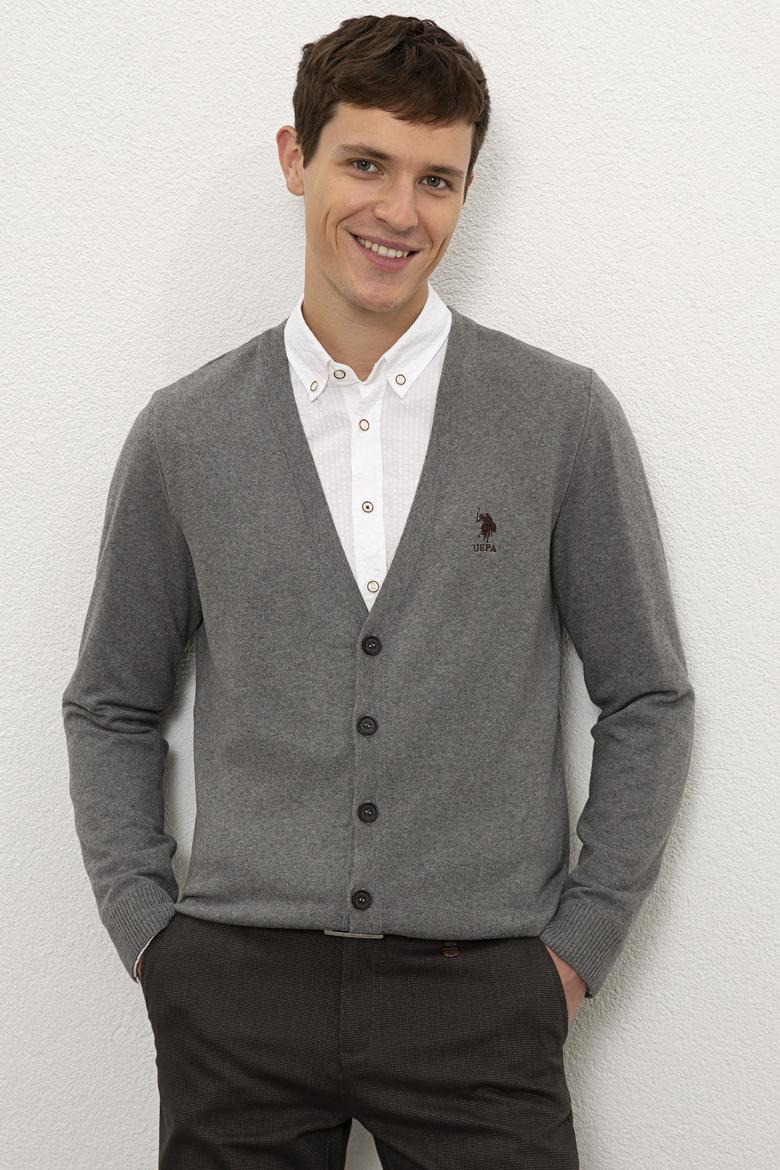 Erkek Gri Melanj  Triko Hırka